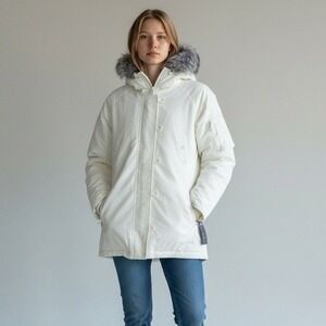 VTG Jordan Craig White Faux Fur Hood Parka Jacket Womens Size XL Puffer Coat NEW